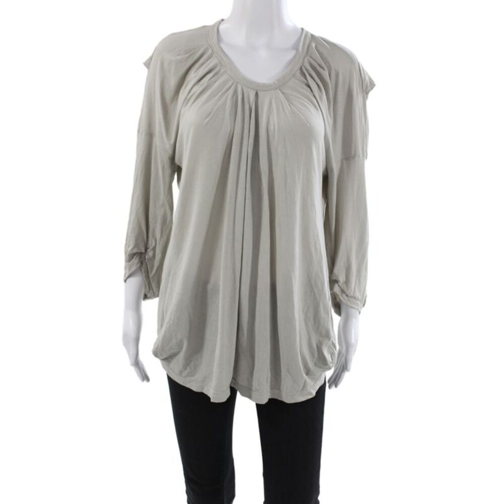 Clu Women Tunic Blouse Scoop Neck Gray Cotton 3/4 Sleeve Size L